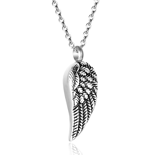 Angel Wing Urn Necklace for Ashes Stainless Steel Cremation Jewelry Keepsake Memorial Urn Necklace for Human/Pets