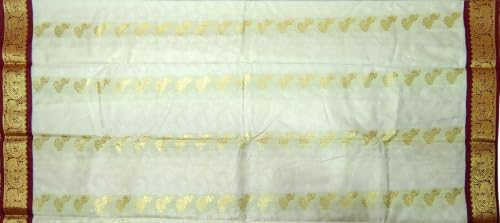Image of VFCollections Women's Kanchipuram Silk Bridal Pure Pattu Cream White Sarees With Blouse