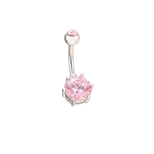 richbest 316L Surgical Steel Cubic Zirconia Navel Belly Ring Body Jewelry (Pink)