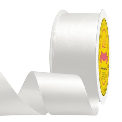 Image of Double Face Off White Satin Ribbon 1-1 /2 inch X 25 Yards Polyester Off White Ribbon for Gift Wrapping Very Suitable for Weddings Party Hair Bow Invitation Decorations and More