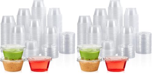 Image of Lilymicky 200 Sets 2 oz Plastic Portion Cups with Lids, Plastic Sauce Cups with Lids (Pack of 2)