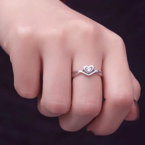 Image of Okos Women Fashion Jewellery Rhodium Plated Solitaire Style Adjustable Heart Finger Ring with Cz Stone For Girls and Women FR1000970WHT