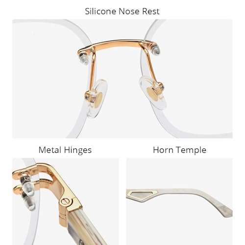 Image of HEPIDEM Really Buffalo Horn Handmade Glasses Frame,Oversize Big Square Rimless Buffs Eyeglasses 0042