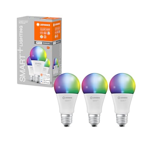 Ledvance Smarte LED-Lampe mit WiFi Technologie, Sockel E27, Dimmbar, Lichtfarbe änderbar (2700-6500K), RGB Farben änderbar, ersetzt Glühlampen mit 100 W, SMART+ WiFi Classic Multicolour, 3er-Pack