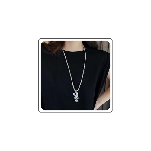 Wendalern Zircônia cúbica colar de coelho brilhante colar de cristal pingente de coelho colar de prata longa corrente de caixa bonito animal coelho colar de jóias para mulheres meninas