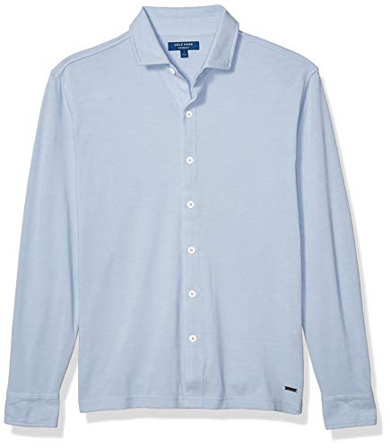 Cole Haan Men's Long Sleeve Knit Pique Buttondown Shirt, Zen Blue, Large
