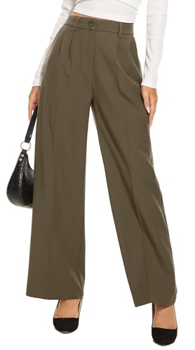 SMENG Womens Work Trousers Wide Leg High Elastic Waisted Long Straight Suit Yoga Pants for Women Casual Nurse Trouser Uniform Khaki Size 18-20 XL