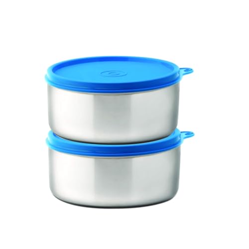 Image of Signoraware Executive Stainless Steel Big Container | Airtight & Leakproof | Lightweight & Easy to Carry | Ideal for Office Lunch, Kitchen Use & Travel (500mlx2 | Set of 2 | Blue)
