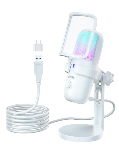 M-640S USB Gaming Microphone for PC, RGB Condenser Microphone with Adapter for Mobile Phone, Mute/Gain, Anti-Plosive Noise, Vibration Damper, for Streaming, Podcast, Recording, Game, Studio, YouTube