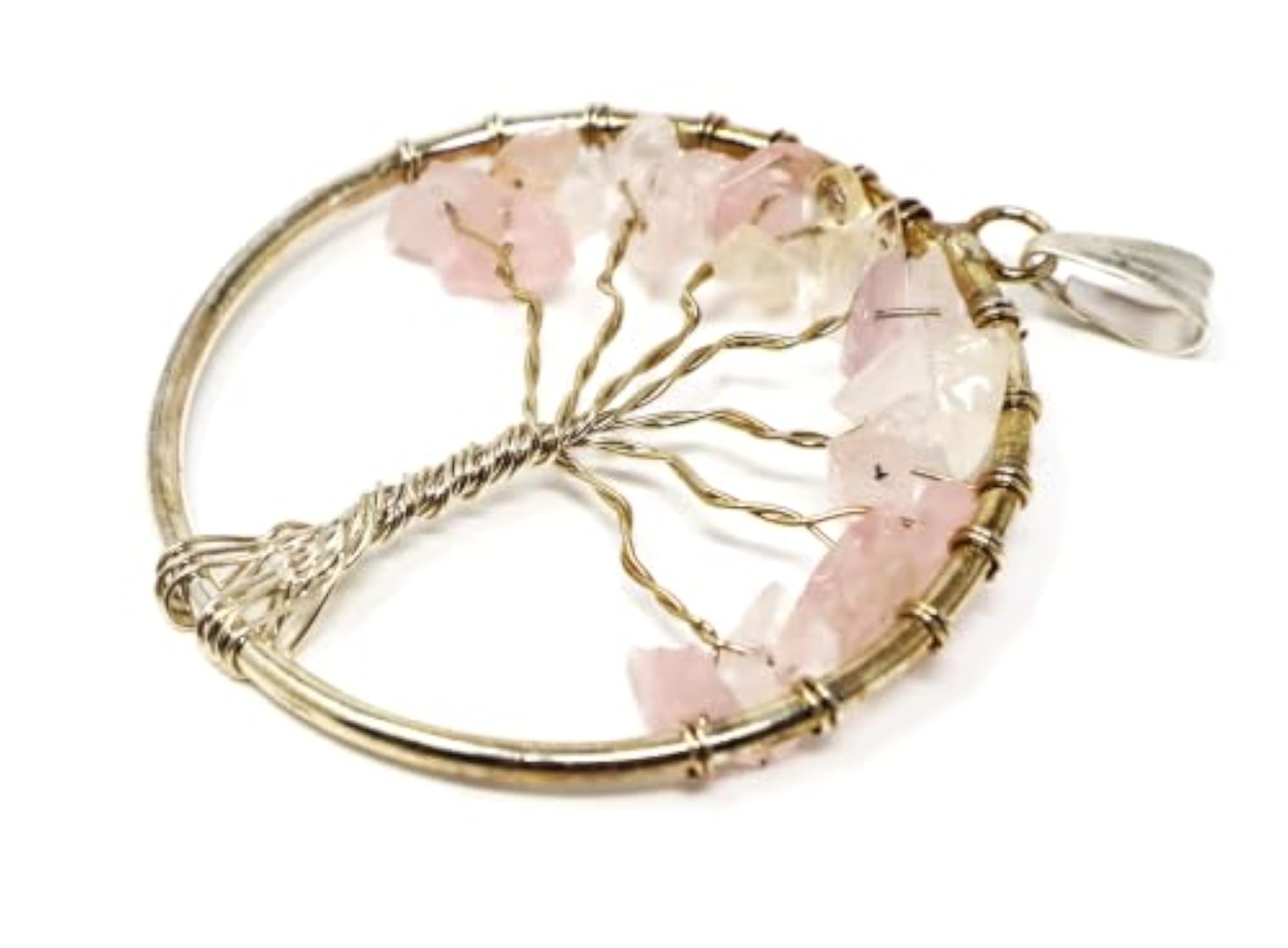 Certified Natural Rose Quartz Tree of Life Pendant, Handmade Locket