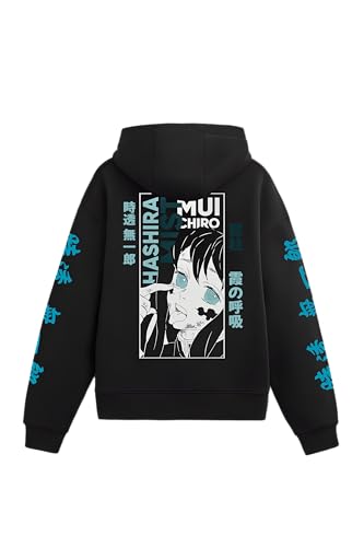 Image of Anime Inspired Design Unisex Pullover Hoodie, Black, Graphic Print Front and Back
