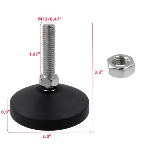Image of M12x50mm Leveling Feet, 3.2 Inch Height & 880 lb Capacity, Heavy Duty Adjustable Swivel Furniture Glides, Threaded Rubber Feet Levelers for Table, Shelves, Workbench, Cabinet, Machine, 4Pcs