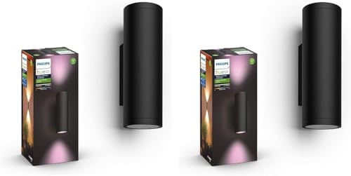 Philips Hue White and Color Ambiance Appear Lampada da Parete Smart per Esterni, Confezione da 2, Doppia Illuminazione Sopra/Sotto, LED Integrato, 8W, 2 Pezzi, Nero