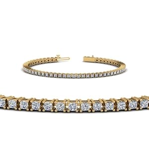 SHIV IMPEX JEWELS 4 Ct. Princess Shape White Diamond Women’s Tennis Bracelets 14k Yellow Gold Plated