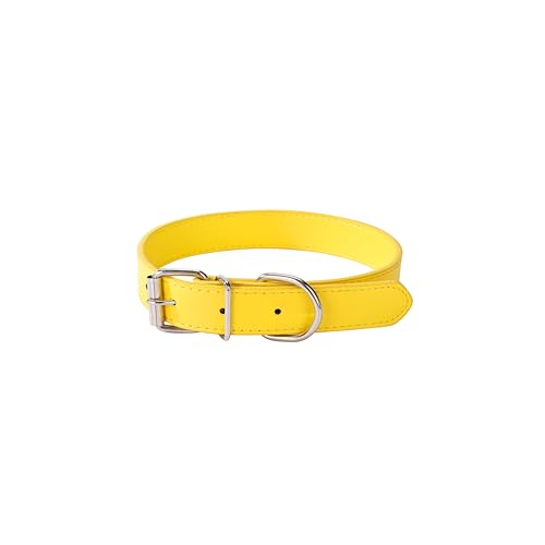 Azinoo Yellow Leather Dog Collar for Small,Medium, Large Dog, (Wide: 0.95'' for Dog's Neck...