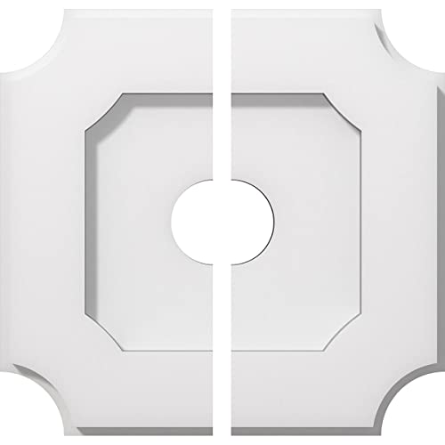Image of Ekena Millwork CMP10LE2-02000 Locke Architectural Grade PVC Contemporary, Two Piece Urethane Ceiling Medallions 10 inchOD x 2 inchID x 6 inchC x 1 inchP
