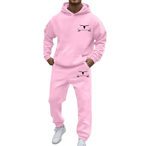 Vhersily Mono unisex con patrón de cabeza de toro, conjunto de 2 piezas de sudadera con capucha y pantalones de jogging de moda estilo urbano Y2K Hip Hop regalo Navidad Halloween Año Nuevo para