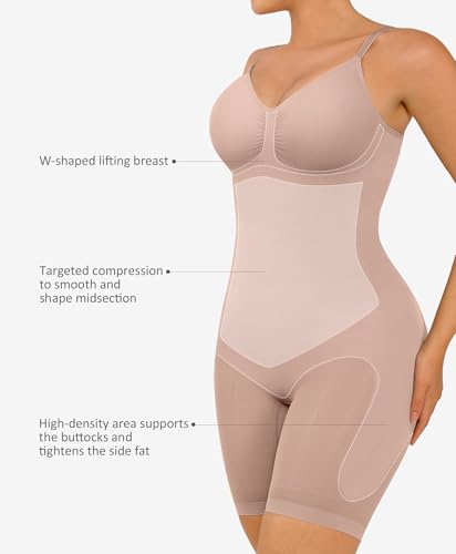 FeelinGirl Shapewear Tummy Control Seamless Bodysuit Hip Enhancer Body Shaper for Women