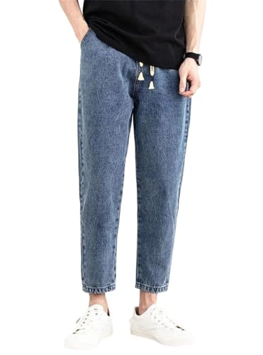 Men Tapered Jeans Trousers Denim Wide Leg Cotton Retro Vintage Cowboy Pants