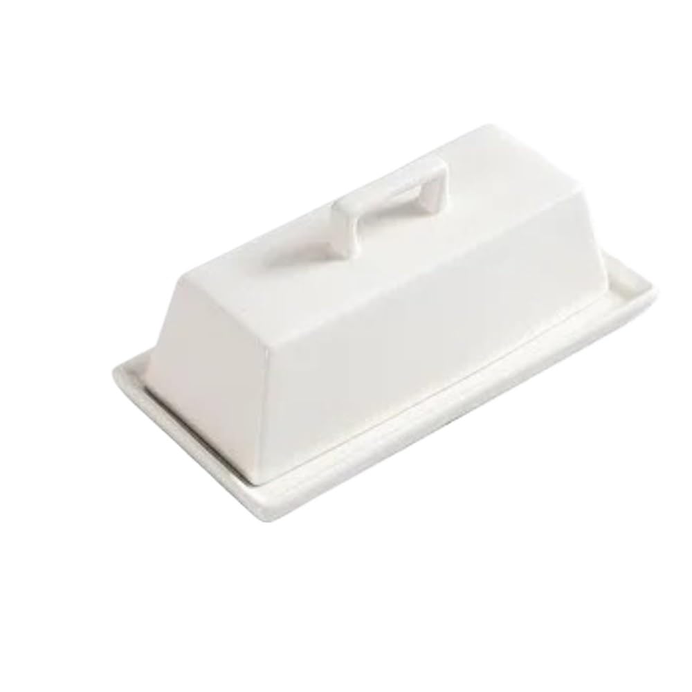 Zyyanshop White Butter Dish Simple Cheese Butter Plate With Lid Ceramic Kitchen Tableware Home Use