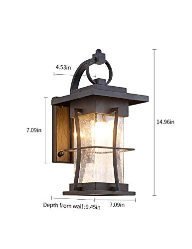 Eeru Waterproof Outdoor Wall Sconces Light Fixtures Exterior Wall Lantern Outside House Lamps Black Metal With Clear Seeded Glass, Perfect For Exterior Porch Patio House #TOP5