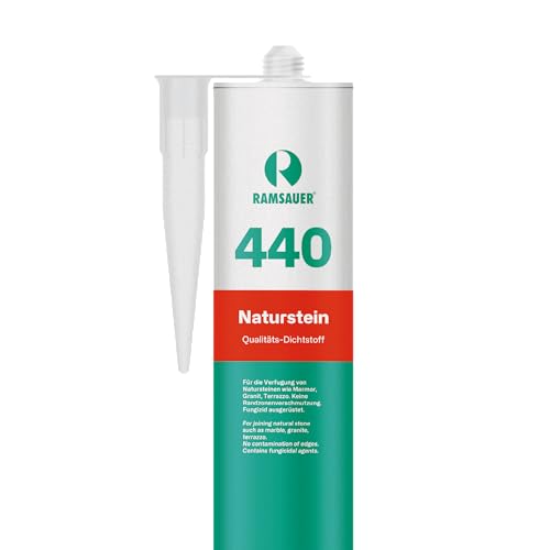RAMSAUER 440 Naturstein - 310ml Kartusche, Silikon Dichtstoff für Naturstein, Marmor, Granit, Poolbau & Unterwasserbereich, Fugen im Innen- und Außenbereich, Küche und Reinraum (Grau)