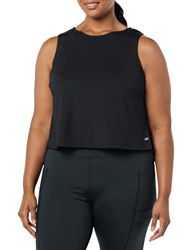 Amazon Essentials Women's Tech Stretch Cropped Loose-Fit Tank, Black, 1X