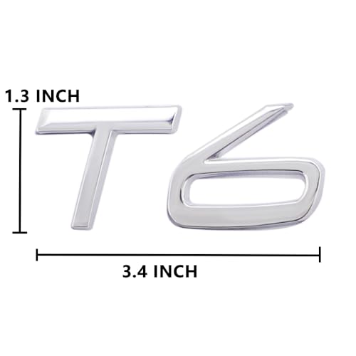 Image of T6 Emblem 3D Metal Badge Car Hood Truck Door Side Fender Rear Trunk Emblem Sticker Decals for Volvo XC60 S60 V60 Polester (Silver)