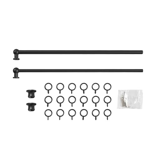 Image of TWOPAGES 28 to 48 Inches Adjustable Cafe Curtain Rod with Rings, Inside /Outside Mount Black Window Rod for Kitchen Window Bathroom French Door