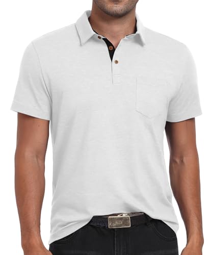 Image of Sailwind Men's Cotton Polo Shirts Short Sleeve Casual Summer Shirts Classic Collared Golf Shirt with Pocket