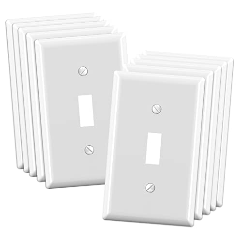 ELEGRP Toggle Light Switch Wall Plate 1-Gang Standard Size Switch Covers Unbreakable Polycarbonate Replacement Faceplates Covers UL Listed Color-matched Screws Included (10 Pack Glossy White)