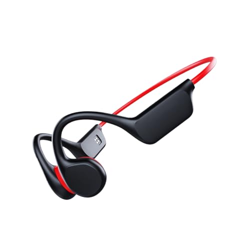 YIUPEDRFG Open-Ear Comfort Safety Bone Conduction Headphones For Active Lifestyle IPX8 Waterproof Headphones For Swimming, black red