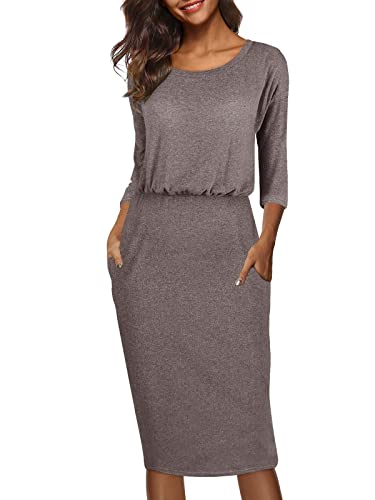 Photo 1 of Moyabo Women's 3/4 Sleeve Round Neck Hips-Wrapped Casual Office Pencil Dress X-Large Coffee
