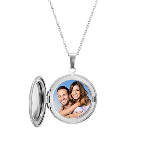 Collar Foto Personalizado Mujer Guardapelo Colgante Texto Grabado Mujeres Regalo Romántico de Aniversario Joyería Corazón Óvalo Redondo Collares 45cm