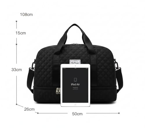 Image of WILDHORN 37 litres Nylon Travel Duffle Bag for Men & Women | 49 cm Weekender Gym Bag with Back Zipper Pocket & Trolley Strap | Overnight Cabin Luggage Shoulder Bag (Black)