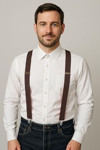 Image of RBOCOTT Mens Solid Color Suspender with 3 Cilps Adjustable Braces