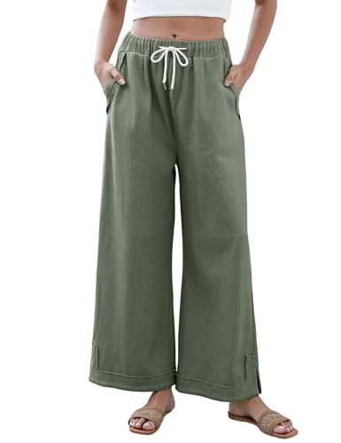 Image of Athlisan Womens Baggy Wide Leg Palazzo Pants Casual Loose Drawstring Elastic Waisted Lounge Trousers with Pockets