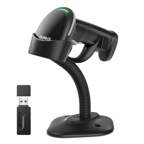 Image of Inateck 2D Barcode Scanner with Intelligent Stand, Wireless QR Code Scanner, Handheld Scanner with APP and SDK, 2D Imager with 2600mAh Battery, BCST-35 Gray