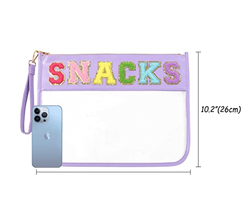 Image of HAIBOLAN Monogram Clear Stadium Purse Bag Chenille Letter Travel Patch Pouch Snack Makeup Wristlet