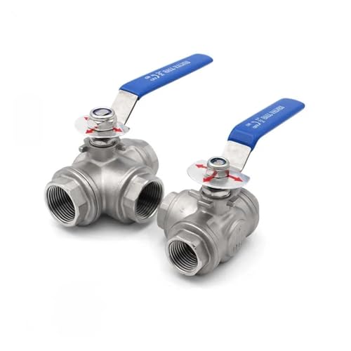 Válvula de bola hembra de tres vías en acero inoxidable SS304 con rosca de 1/4" 2