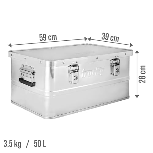 Trucky Aluminium Box mit Deckel Silber Alu Kiste Box Alukiste 50 Liter Transportbox Metallbox Alu Aufbewahrungsbox Boxen Abschliessbar Metallkiste