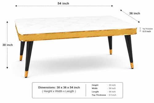 Image of WOODEN SPACE Majestic 4 Seater Wooden Dining Table Set | Urban Marble Top Dining Table with Chairs for Dining Room & Kitchen (Modern Vento Yellow) (54 x 36 x 30 inch)