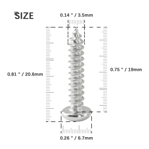 100 piezas Tornillos Autorroscantes de acero inoxidable #6 x 3/4 con cabeza Pan y punta autorroscante miniatura 5