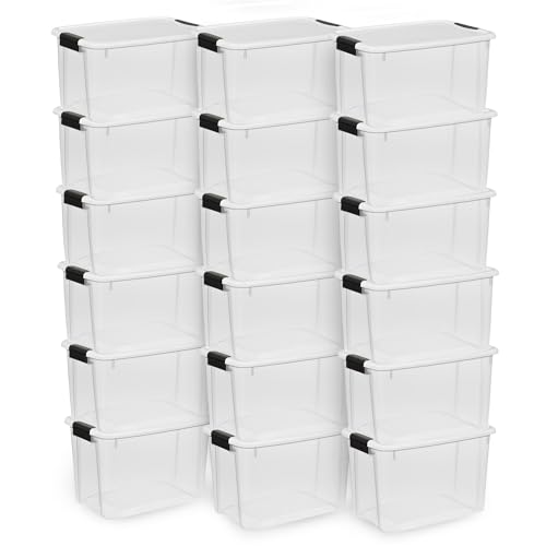 Image of Sterilite 18-Pack Ultra Latching Box, Storage Bins with Lids, Clear Plastic, 30 Quart - Heavy-Duty Organizing Containers for Closet, Bathroom, and Office