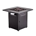 28 Inch Propane Fire Pit Table, 50000 BTU Outdoor Fire Table with Cover and Lava Stones, Brown Square Gas Fire Pit Table for Outside Patio, Garden, Backyard