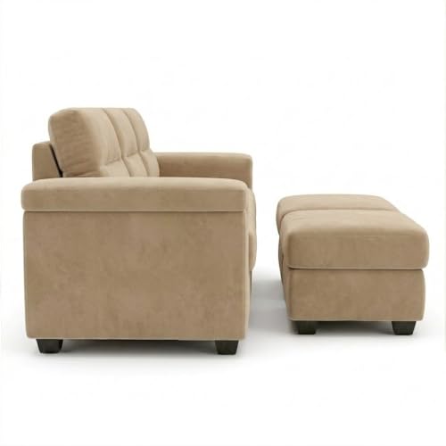 Image of FURNY Parker 3 Seater Sofa Set with 2 Ottomans | Premium Suede Velvet Fabric Finish | Durable Comfort Sofa for Modern Living Room & Office Spaces