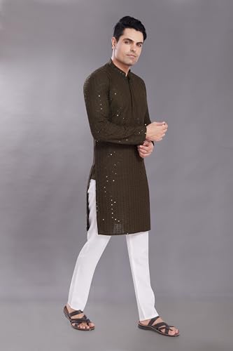 Image of DIVISIVE Men's Sequince Embroidered Cotton Blend Only Slim Fit Kurta