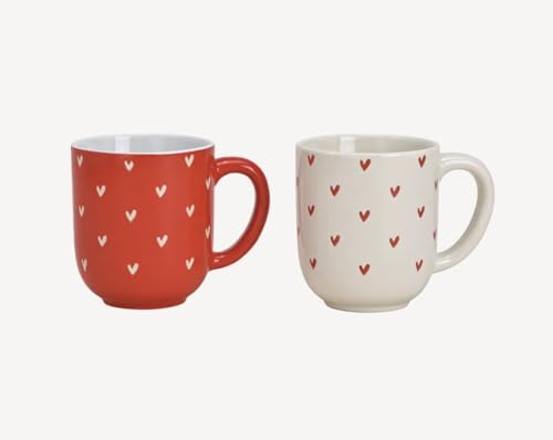 Seyila Home Keramik-Tassen-Set mit Herz-Dekor Rot & Weiß 2-teilig je ca. 400 ml für Kaffee & Tee Geschenk für Valentin Hochzeit oder Muttertag