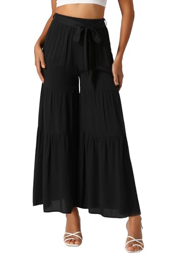 Allegra K Women's Boho Elastic High Waisted Ruffles Flare Palazzo