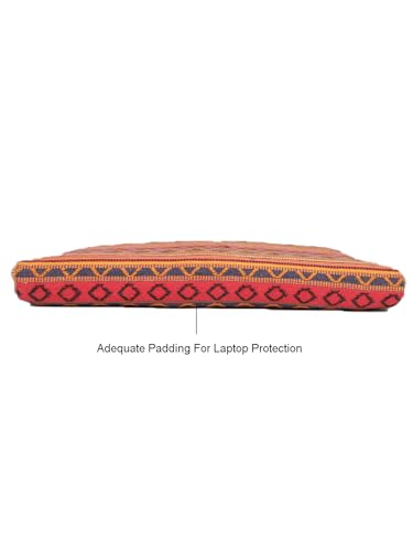 Image of The House of tara Office Laptop Bag for Women 13.3 And 15.6 Inch | Ideal For Office & Travel | Multicolour Embellished Handloom Fabric | MacBook Messenger Business Bag for ladies
